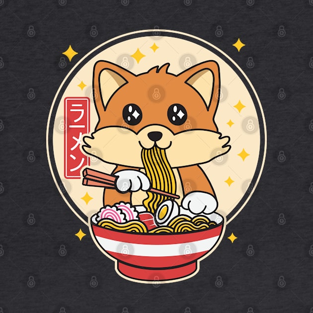 Cute Fox Eating Ramen Kawaii Japanese Food by Cuteness Klub